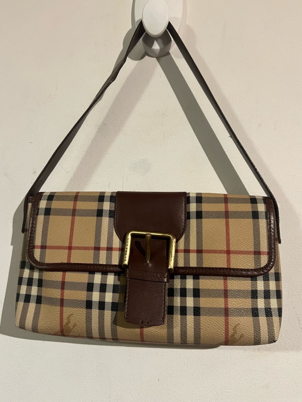 Burberry Classic Plaid Shoulder Bag in Beige and Brown